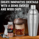 Bartender Kit with Whiskey Smoker - 13 pcs, Pine Stand - Bar Set with Cocktail Shaker, Bartending Kit with Essential Bar Accessory Tools, Wood Chips, Steel by CozyNest Decor