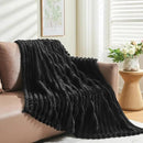 NEWCOSPLAY Super Soft Throw Blanket Black Premium Silky Flannel Fleece 3D Ribbed Jacquard Lightweight Bed Blanket All Season Use (Black Ribbed, Throw(50"x60")) by CozyNest Decor