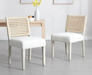 Kmax Farmhouse Dining Chairs Set of 2, Rustic Kitchen Chairs with Linen Fabric Seat and Woven Back, Vintage Accent Chairs for Dining Room, Living Room, Ivory by CozyNest Decor