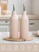 famiware Jupiter 16oz Ceramic Olive Oil Dispenser Bottle, Olive Oil and Vinegar Dispenser Bottle Set of 2 with Stainless Steel Pourers, Suitable for Storage Vinegar, Liquids, Light Pink