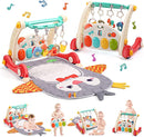CUTE STONE Baby Gym Play Mat & Learning Walker, Activity Mat with Play Piano, Musical Activity Center with Lights, Baby Push Walkers & Tummy Time Mat for Infant Newborn Toddlers by TinyTreasures Baby Boutique