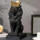 LCdecohome Lion Statue - Outdoor Collectible Figurine, 15 Inch Gold Crown Black Standing Lion Home Decor for Desk & Home Black Decor Gift by GreenHaven Gardens