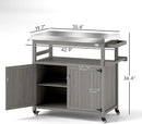 Outsunny Outdoor Grill Cart with Wheels and Storage, Solid Wood Outdoor Kitchen Island with Stainless Steel Top, Movable Bar Cart with Spice Rack, Side Handle, Integrated Hole for BBQ, Gray by CozyNest Decor