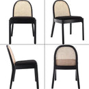 Mid Century Dining Chairs Set of 2, Accent Rattan Sherpa Fabric Side Chairs Kitchen Chair with Solid Wooden Legs for Living Room Dining Room, Black by CozyNest Decor