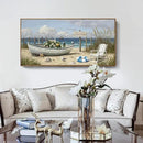 amatop Large Framed Wall Art for Living Room Nautical Beach Canvas Print Blue Flower Boat on Sandy Shore Ocean Seaside Landscape Coastal Artwork with Sea Birds Rustic Bedroom Office Home Decor 48×24 Inch by CozyNest Decor
