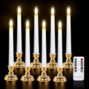 JOSU Taper Battery Operated Candles: 8PCS Flickering Flameless Candles with Timer - 3D Wick Fake Window Candle Outdoor +8 Gold Candlesticks, for Home Decor & Festival Celebration by GreenHaven Gardens