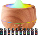 500ml Essential Oil Diffuser with 10 Scented Essential Oils,Wood Grain Ultrasonic Oil Diffuser,Aromatherapy Diffuser with Remote Control,Timer,7 Colors Light,2 Mist Modes for Large Room Office,Yellow by CozyNest Decor