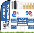 44 Pcs Open House Signs for Real Estate Agent Supplies, Double Sided Open House Flag Kit for Outside, 7.6 x 5.4 Ft Blue Banner Flag Poles Set with Directional Arrows Yard Sign Stakes Balloons by CozyNest Decor