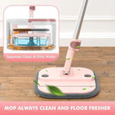 Upgraded Spin Mop and Bucket Set Self-Standing Mop Bucket Separate Dirty and Clean Water System Self Wringing 360° Rotating 90° Foldabl Mops and Buckets for Floor Cleaning (Pink, 6Pads) by CozyNest Decor