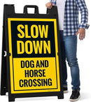 Slow Down Dog and Horse Crossing Sidewalk Sign Kit, 24x36 Inches, with A Frame Stand, Made in USA by CozyNest Decor