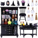 56 Pcs Halloween Miniatures Decorations 1:12 Scale Magic House Accessories Mini Wooden Bookshelf Furniture Set Tiny Sorcery Bottles Books Desk Chair Witch Hat Dollhouse Decor by CozyNest Decor