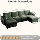 Modular Sectional Sofa Couch, Plush Corduroy Fabric Sectional Couches for Living Room with USB Charging Ports, Phone Holders, and Multi-Functional Storage Armrests (Green, 4set+2ottoman) by CozyNest Decor