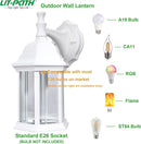 LIT-PaTH Outdoor Wall Lantern, Wall Sconce as Porch Lighting Fixture, E26 Medium Base Max 60W, Aluminum Housing Plus Glass, Matte White Finish, 1-Pack by GreenHaven Gardens