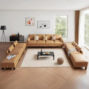 U Shape Sectionals Sofa Couch with Storage, Faux Leather 10 Seater Sofa, Big Comfy Couch, Large Sectionals for Big Space, House, Office, Tan by CozyNest Decor