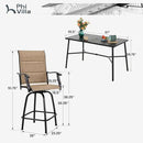 PHI VILLA 7 Piece Patio Bar Dining Set, Bar Height Outdoor Table and Chairs with 6 Swivel Bar Stools (Padded Textilene) & Large Rectangle Metal Table for Deck, Garden and Yard by CozyNest Decor