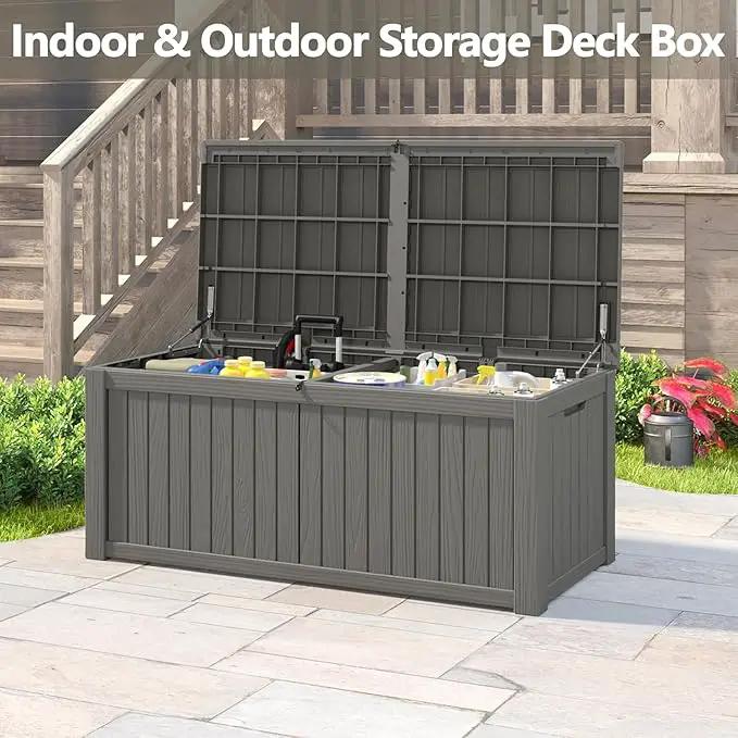NUNU LAB 150 Gallon Outdoor Storage Box,Resin Large Sturdy Deck Box, Backyard Outside Storage Box Waterproof with Double Wall Panels,Package Delivery,Garden Outdoor Hose Bin, photo 8 of 9