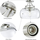 WUZUPS Chandelier Rustic Farmhouse Industrial Round Semi-flushmount Ceiling LED Light Fixture with Clear Glass Shades for Bathroom Kitchen Foyer Entryway, H 11.8" x W 13.4", E26 Base, Brushed Nickel by CozyNest Decor