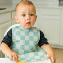 Tiny Twinkle Mess Proof Baby Bib - Waterproof & Lightweight Baby-Led Weaning Apron | 100% Recycled Polyester, Easy Clean & Machine Washable (Green Checkers, Large 2-4 Years) by TinyTreasures Baby Boutique