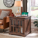 Farmhouse End Table with Charging Station,24" Large Side Table with Glass Barn Door, Rustic Wood Nightstand Bedside Table with Adjustable Storage Shelf for Living Room, Bedroom,Walnut,2 pack by CozyNest Decor