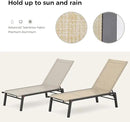 Patio Chaise Lounge Set of 2 with 4 Adjustable Backrest, Foldable Aluminum Chaise Lounge Chair Recliner for Outdoor, Poolside, Sun Tanning Flaxen by GreenHaven Gardens