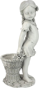 Design Toscano Frances the Flower Girl Outdoor Garden Statue with Planter, 21 Inch Tall, Cast Stone Resin, Antique Stone Finish by GreenHaven Gardens