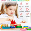 Wooden Sorting & Stacking Toys, Montessori Toys for 1 2 3 Years Old Toddlers, Shape Sorter Puzzles with 24-Piece Large Geometric Blocks & 12 Word Cards, Gift for 12+ Months Baby Boys Girls by TinyTreasures Baby Boutique
