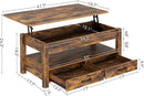Rolanstar Coffee Table, Lift Top Coffee Table with Drawers and Hidden Compartment, Retro Central Table with Wooden Lift Tabletop, for Living Room,Rustic Brown by CozyNest Decor