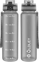 OLDLEY 32 oz Water Bottle, Motivational Water Bottle with Time Marker, Sports Water Bottle With Strap, Leakproof & BPA Free Large Water Bottles for School, Gym, Travel, Outdoor, Tritan,Gray by CozyNest Decor
