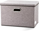 PRANDOM Large Foldable Storage Bin with Lid [1-Pack] Linen Fabric Decorative Storage Box Organizer Containers Basket Cube with Handles Divider for Bedroom Closet Office Living Room (17.7x11.8x11.8) by TinyTreasures Baby Boutique
