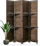 Room Divider with Shelves, 5.6 Ft Tall Folding Wood Screen with Double Hinges for Home Office Bedroom Hotel Decoration (4 Panels, Brown) by CozyNest Decor