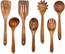 Teak Wooden Kitchen Utensil Set - 7Pcs Wooden Cooking Utensils Including Spatula by CozyNest Decor