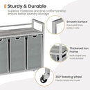 Laundry Hamper, Laundry Basket, Laundry Sorter with 3 Removable Bags, Clothes Basket with 3 Compartments, Wheels, Shelf for Laundry Room Bathroom Bedroom (3 Bags-Gray) by CozyNest Decor