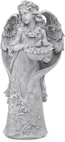 Outdoor Statues Angel Décor Garden Statue- 23.5" H Angel Statue,Resin Angel with Bird Figurine, Ideal for Yard, Patio, Deck, Home Entryway, and Hallway（Grey） by CozyNest Decor