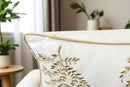VAGMINE Embroidered Leaves Throw Pillow Cover - 20x20 Inches Square - 100% Cotton Ivory Cushion Cover - Delicate Leaf Stitchwork - Chic Home Accent for Sofa, Lounge, Rustic Farmhouse Décor by CozyNest Decor