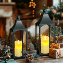 Eufrozy Lanterns Decorative Outdoor Indoor Set of 2 Black Metal Candle Lanterns with Flameless Candle, Modern Farmhouse Lantern Decor for Porch Patio Fireplace Mantle Kitchen Table Christmas Gifts by CozyNest Decor