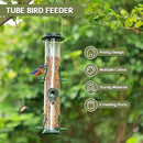 MIXXIDEA 2PK Metal Wild Bird Feeder Bird Feeders for Outdoors Hanging 6 Port Tube Bird Feeder Transparent Finch Feeder with Steel Hanger Green by CozyNest Decor