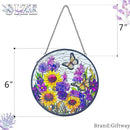 Butterfly Sunflower Stained Glass Suncatchers - Handcrafted Round Glass Art for Windows & Doors Décor - Decoration for Home Garden Christmas Party Wedding Housewarming Gifts by GreenHaven Gardens