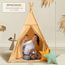 Teepee Tent for Kids with Mat, Cotton Canvas Kids Teepee with Pompom for Toddlers Indoor Play Tent for Girls Boys with Stars Lights, Carry Bag, Banner Flag (Khaki) by TinyTreasures Baby Boutique