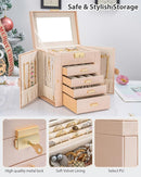 AKOZLIN 5-Tier Jewelry Box Leather Jewelry Storage Organizer with 4 Drawers Lockable for Women Girls Ring Necklace Earring Bracelet Watches Holder with Mirror Champagne by TinyTreasures Baby Boutique