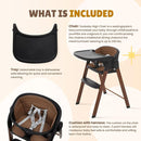 Adjustable High Chair with Removable Tray, Easy to Clean, Portable. 6 Months up to 240 Lb (Black Brown) by TinyTreasures Baby Boutique