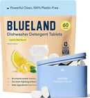 BLUELAND 100% Plastic-Free Dishwasher Detergent Tablets, Starter Set, 60 Count with Tin, Lemon Zest Eco Friendly Dishwashing Pods, Natural, Sustainable by CozyNest Decor