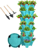 Vertical Planter 7 Tier Stackable Planters Garden Planters Strawberry Herb Flower and Vegetable Planter Indoor Outdoor Gardening Pots with Removable Wheels and Tools by CozyNest Decor