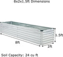 8x2x1.5ft Galvanized Raised Garden Bed,Outdoor Planter Box Metal Patio Kit Planting Bed for Vegetables Flowers Herb,Silver by GreenHaven Gardens