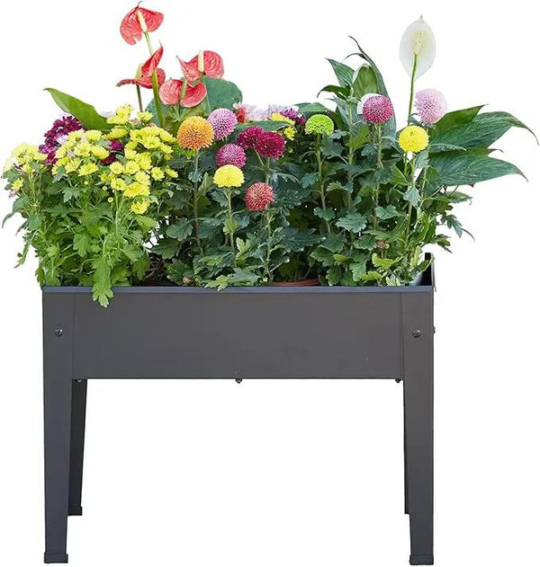 Raised Garden Bed, Elevated Planter Black Metal Plant Box with Legs Standing Garden Stand Drainage Holes Black(Black 24" L x 11" W x 18" H)