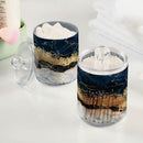 2 Pack Qtip Holder Dispenser Navy Blue Marble Bathroom Storage Canister Lid Acrylic Plastic Apothecary Jar Set Vanity Makeup Organizer for Cotton Swabs/Pads/Floss by CozyNest Decor