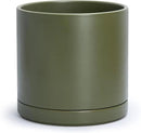 D'vine Dev 12 Inch Ceramic Planter Pot with Drainage Hole and Saucer, Indoor Cylinder Round Planter Pot, Olive, 94-O-F-J by GreenHaven Gardens