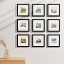 Vittanly 8x8 Picture Frames Set of 9, Shatter Resistant Plexiglass, Display 4x4 Pictures with Mat or 8x8 without Mat, Photo Frames for Wall Mount, Engineered Wood, Black by CozyNest Decor