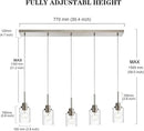 Lighting Contemporary Brushed Nickel Linear Chandelier Pendant Light 5 Lights Clear Seeded Glass Farmhouse Pendant Lighting Modern Dining Room Light Fixture for Living Room Kitchen Island by CozyNest Decor
