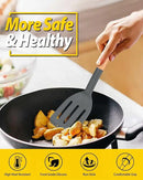Pack of 2 Silicone Cooking Spatula, Heat Resistant Solid Turner, Non Stick Slotted Spatulas with Wooden Short Handle,Ideal Wood Kitchen Utensils Set for Frying, Baking, Flipping, Turning by CozyNest Decor