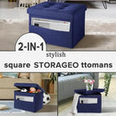LINMAGCO Storage Ottoman Folding Foot Stool Foot Rest with Side Pocket Modern Ottoman with Storage Short Sofa Stool Linen Cloth 17x13x13(Navy) by CozyNest Decor